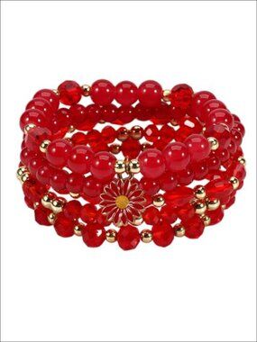 Boho Flower Beaded Stretch Bracelet Set Stackable Layered Charm Jewelry Gift